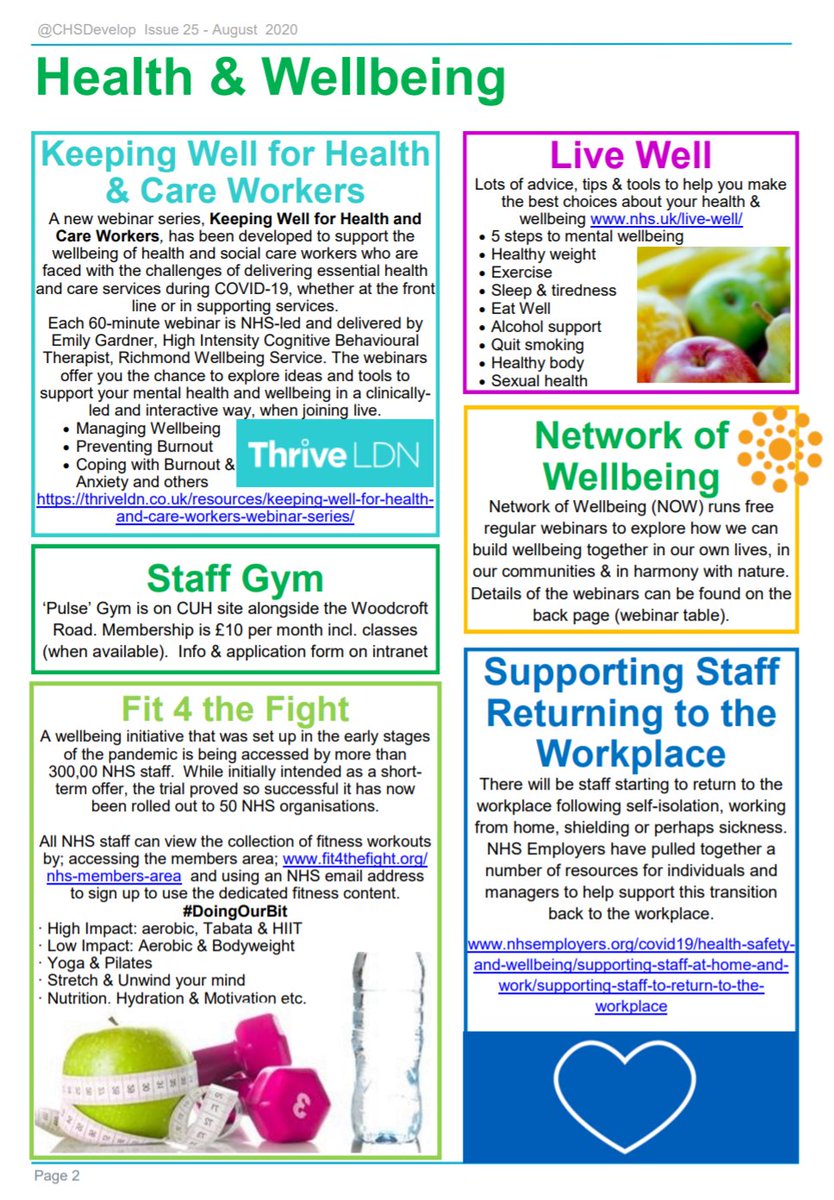 CHSDevelop's tweet photo. In case you haven't already seen it: the August newsletter featuring
@ThriveLDN #doingourbit @NHSEmployers @NetwrkWellbeing @HFMA_UK #ReverseMentoring @edXOnline @UniOfYork @UniofOxford  @CroydonCollege #Webinars @NHSElect @BrightTALK @themyersbriggs @BPPGroup @RoySocMed https://t.co/QLkYAPSTCt
