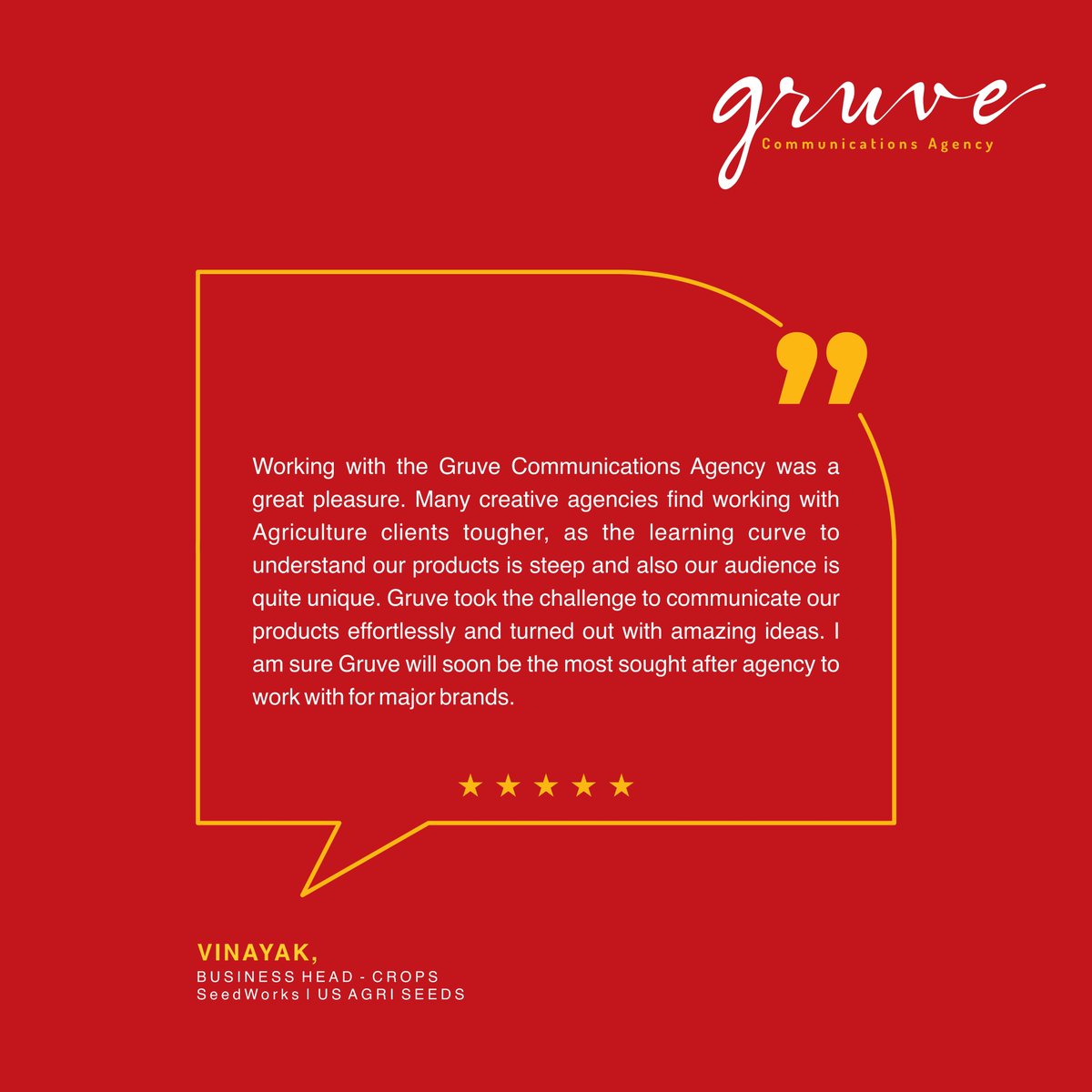 GruveGlobal's tweet photo. Thank you very much, Mr. Vinayak (Business Heal, Seedworks). Your appreciation will always motivate us to become better every day. It is truly a matter of honor for us to work with you.
#Testimonial #feedback #review #gruvesocial #brandingandadvertising #seedworks #USagriseeds https://t.co/5lhUMsJRO1