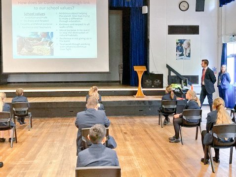 MisAttenborough's tweet image. Our assembly consisted of students learning who sir David Attenborough is, how he links to our school values, and exploring our thoughts and feelings about returning to school! All students were really engaged, motivated and inspired! @TheMisbourne #winningschool #firstassembly