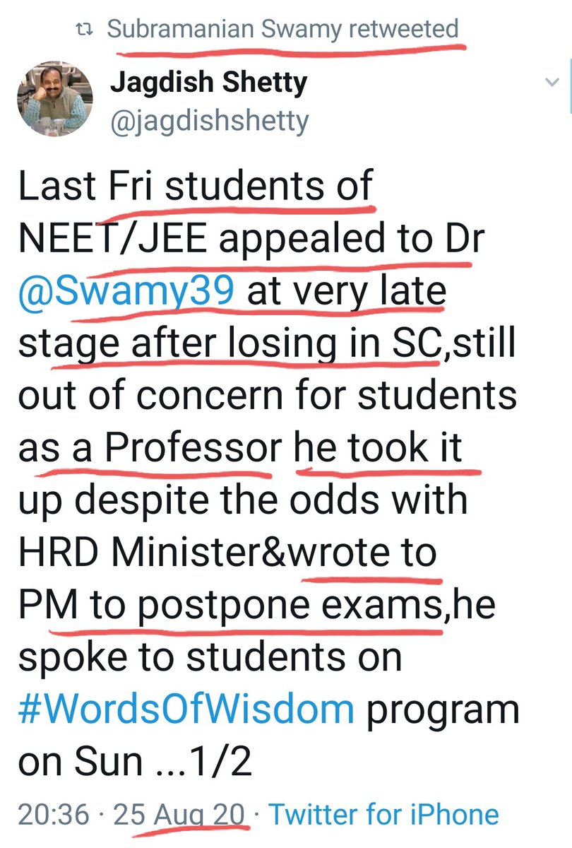 *MERCY PLEA*By end of 5th day, Swamy was distressed and needed a face saver from Modiji..*RESULT* Mercy plea rejected..National Testing Agency (NTA) reaffirms the earlier announced dates for  #JEE and  #NEET 13/25