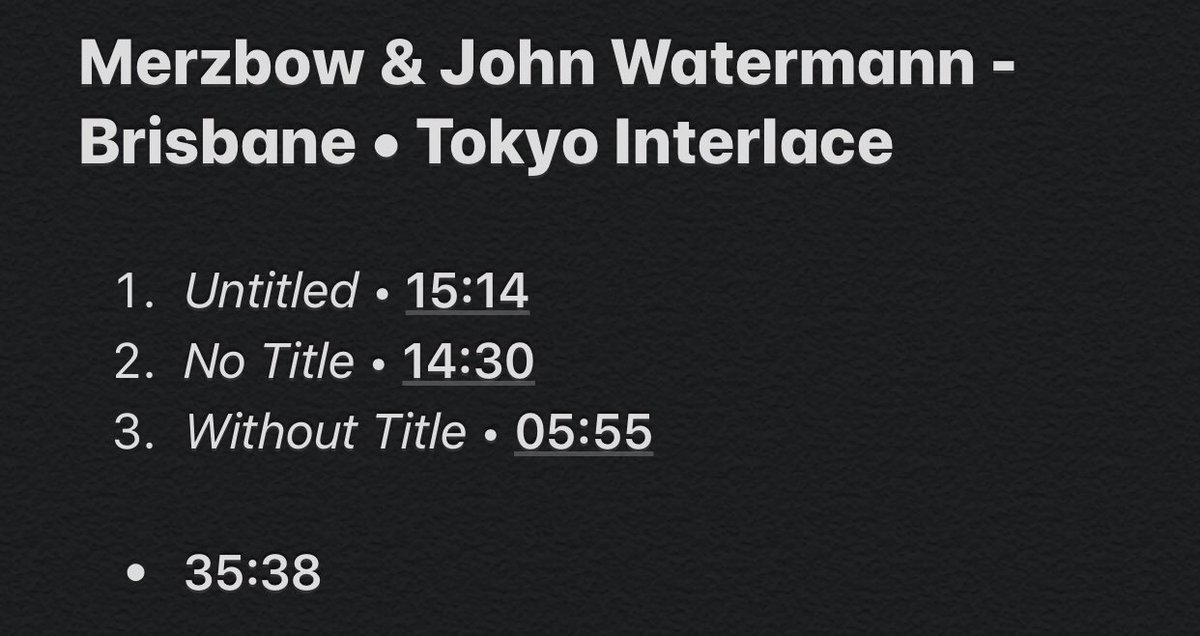 10/107: Brisbane • Tokyo Interlace (with John Watermann)Between noisy and quiet moments, this collaboration between Merzbow and Australian composer John Watermann is very varied. More melodic than other Merzbow works, this project is much more clean. Interesting listen.