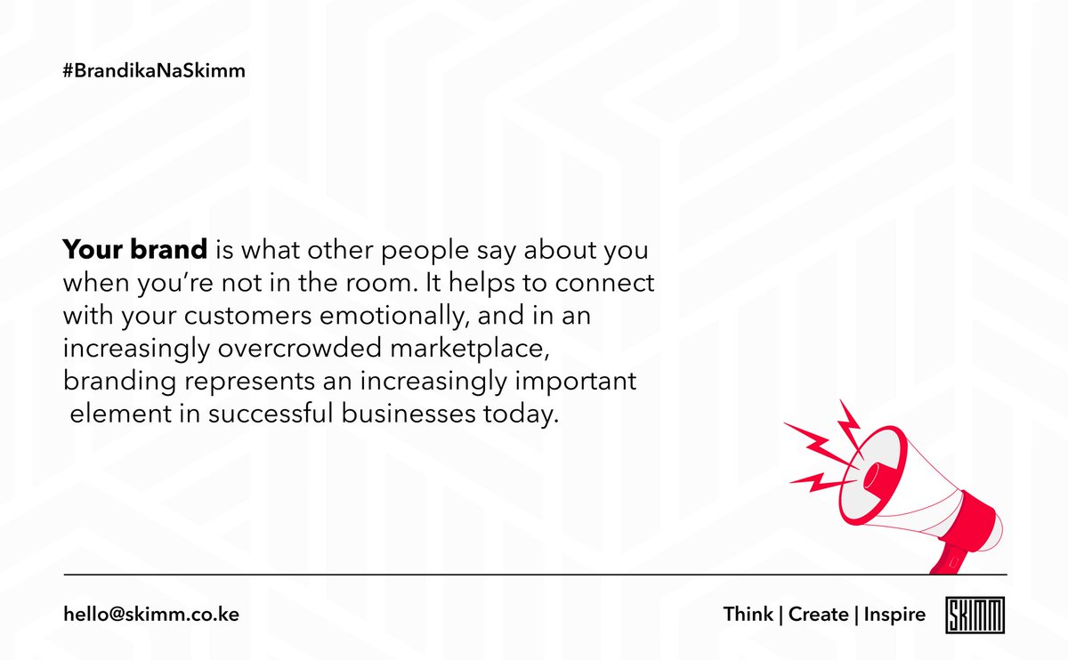 Brand perception is key! 

The brand that you put out in the world reflects much more than just the product that you're selling.

Increase your brand awareness and brand loyalty to ultimately sustain your company's growth.

#BrandikaNaSkimm today!

#WednesdayMotivation