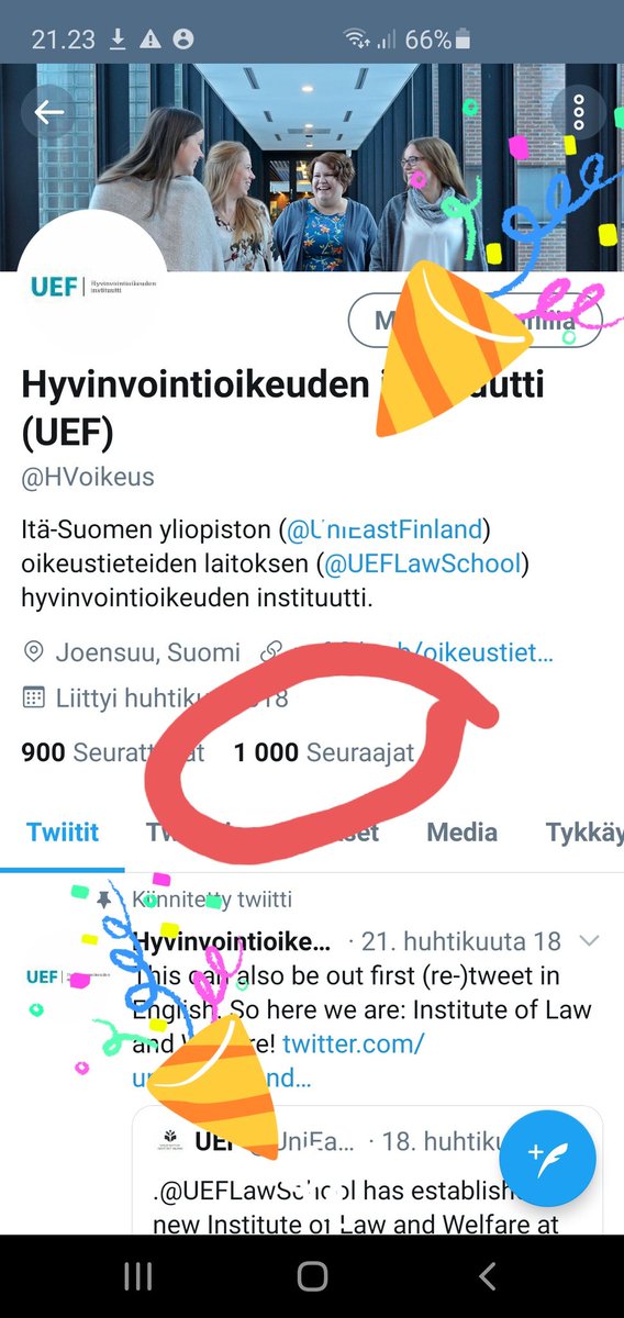 Olemme tavoittaneet 1000. seuraajamme ja hän on <a href="/PLiljamo/">Pia Liljamo</a> 👏🍾🎉🎉!
Postitamme Pialle pienen yllätyspaketin kiitokseksi liittymisestä joukkoomme iloiseen!
🎁🎁🎁