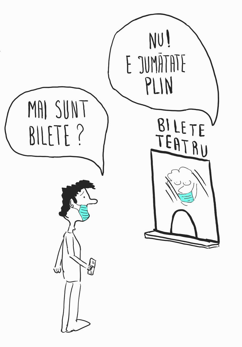 TrueStoryProje1's tweet photo. Daca nu ați aflat, teatrele vor putea funcționa doar la 50% din capacitatea totală de locuri.
Vă imaginați că "sold out" înseamnă pe jumătate plin.
Asta e noua realitate în care trăim.
O ilustrație #TrueStoryProject.
#pandemie #coronavirus #restrictii #realitate #schimbare https://t.co/Ivy8QOavDe