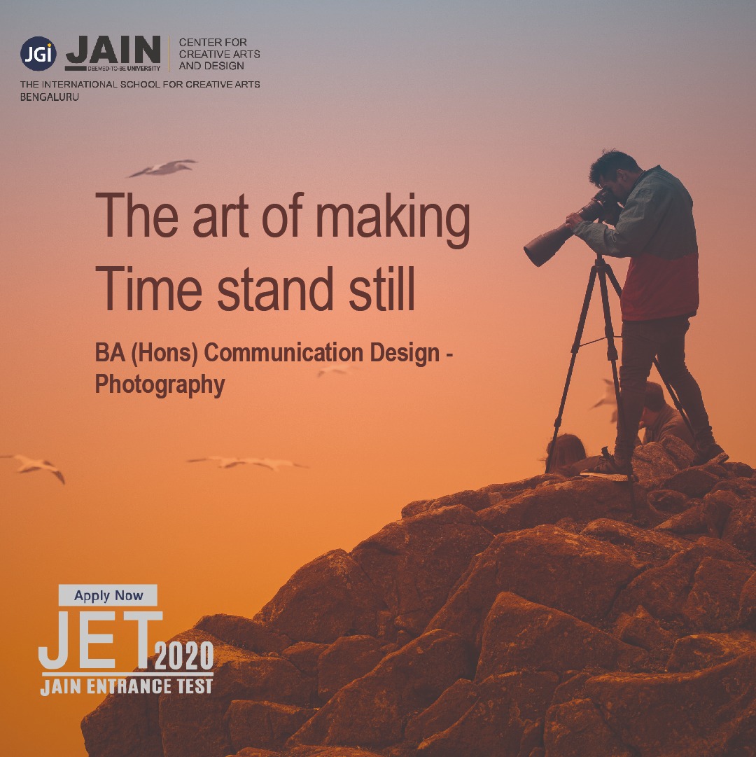 CCAD23132105's tweet photo. Learn how to tell a story with what  you see. Enroll now for a BA (Hons) in Communication Design-Photography by Applying to JET2020 
#jainuniversity #jet2020 #jainccad #photography. https://t.co/KJhKB5pR7T