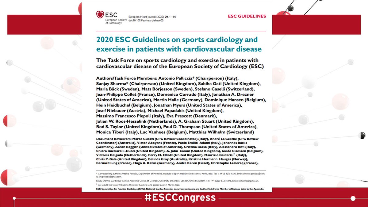 ... And by popular demand (and requests!) we have a no 11 and 12! So No 11  #ESCCongress A VERY IMPORTANT GUIDELINE ON PHYSICAL ACTIVITY AND SPORTS.... we must all move! Target... 150 mins per week!  @exerciseworks  @MichaelPapadak2  @SSharmacardio  @s_gati  @MarcDweck  @mmamas1973