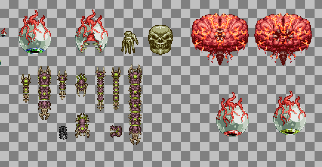 Flamorax's tweet photo. Oh yes It's big breins and spook skeletons with rotting-flesh-dudes
Also for tl pro.
#terraria #pixelart #resprites https://t.co/q5ZqyJFl0c
