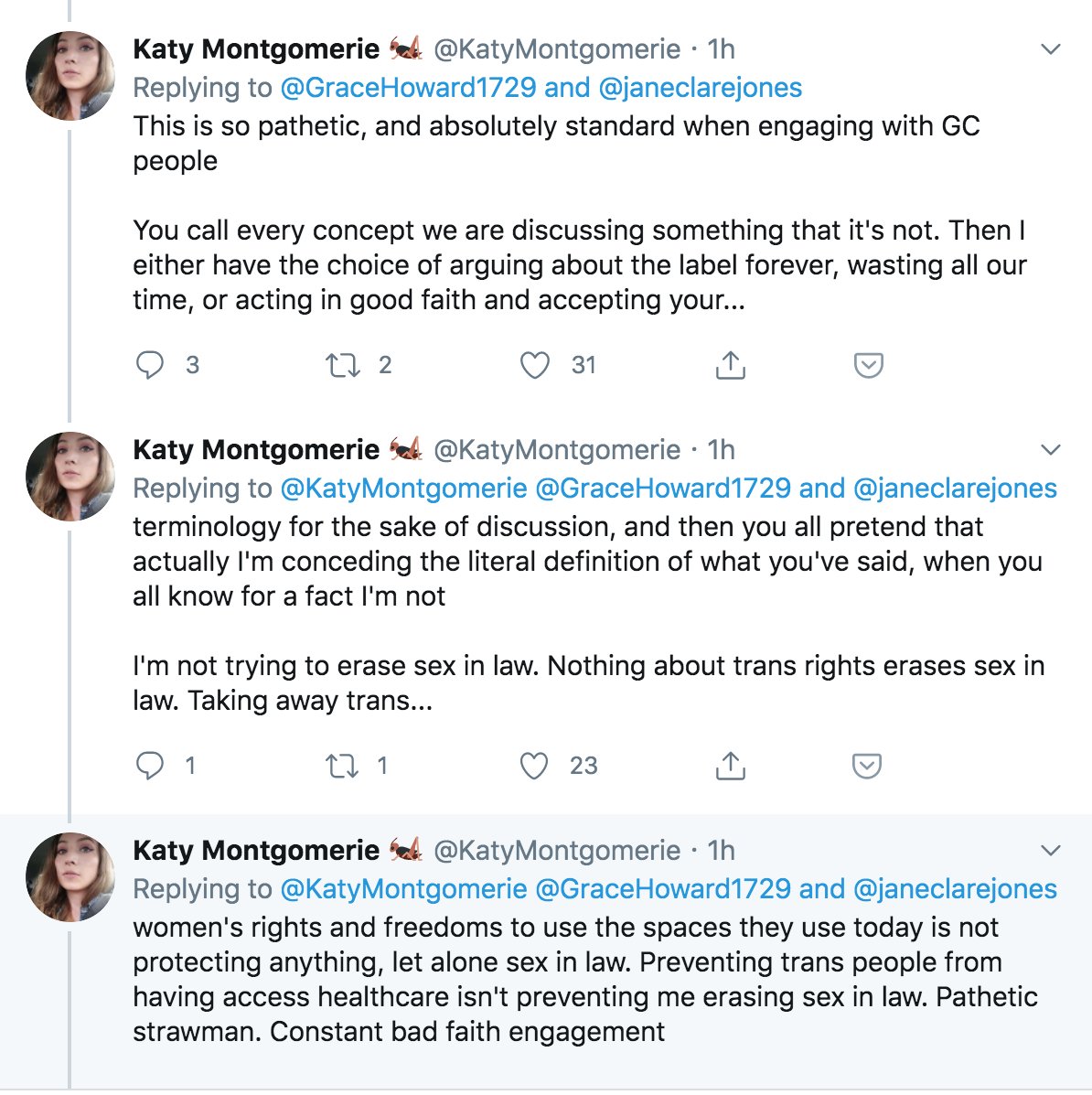 Katy response to this this morning was this.So let's have a look.- 'You can call every concept we are discussing something that it is not.' Um, the concept we are discussing is 'erasing sex in law.' It is you who is refusing to accept that that is genuinely what we are >