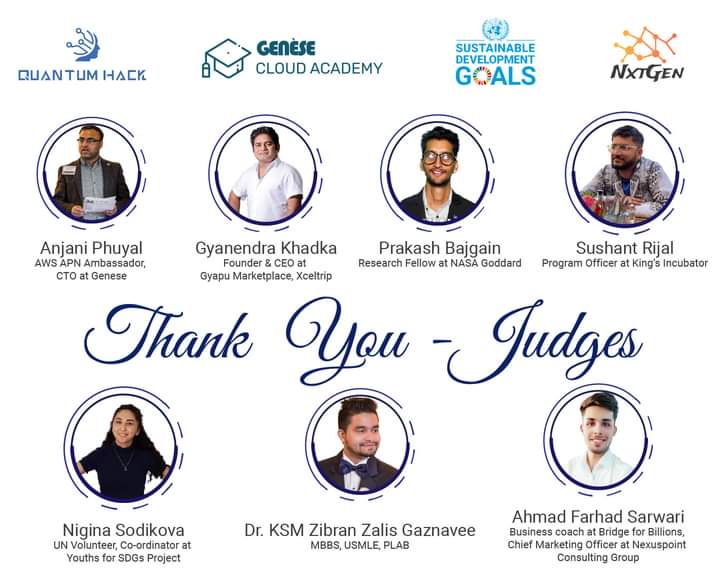Quantum_Hack's tweet image. We would like to thank all the judges of Quantum Hack. 

Our event is a success because of your dedication and help. We are looking forward to working with you again in the future. 

#quantumhack #genesecloudacademy #NepalCloudPro #Microsoft #AWS #dogmagroup #UN #SDGs
