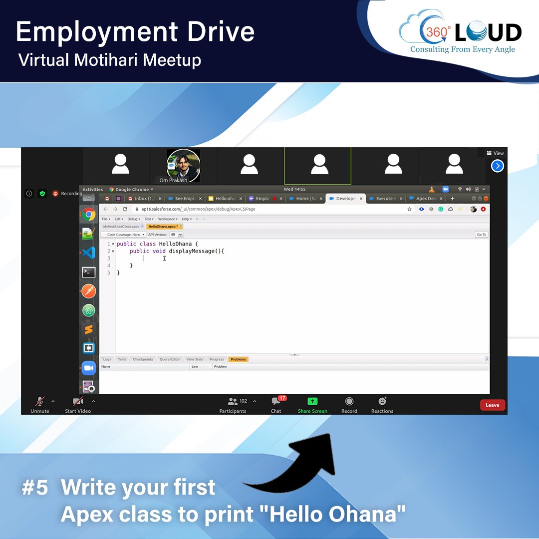 🔴💻 INTRO TO APEX: ZERO TO 'HELLO OHANA' 💻🔴

True to ceremony, first-timers get a warm introduction to Apex and creating their first class to print 'Hello Ohana.'

🏁👩‍💻Though modest, this IS where it all starts.👩‍💻🏁

#FutureForce #TrailblazerCommunity #MotihariMeetup