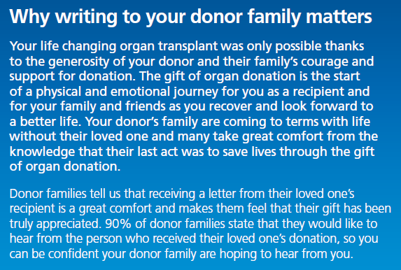 MRI_TxRecipient's tweet photo. Why writing to your donor family matters.  If you wish to write to your donor family, please get in touch with us and we can talk it through with you. https://t.co/Up45sfGKby