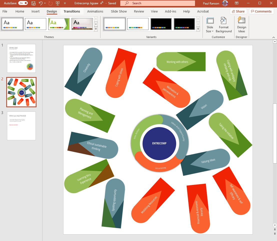 Pretty chuffed with an #entrecomp session I am designing. I give you the Entre-saw not a lizard entrepreneur, but the entrecomp flower in a #PowerPoint style jigsaw puzzle. DM for a copy.  #Office365 training #UWTSD common module.  #ented