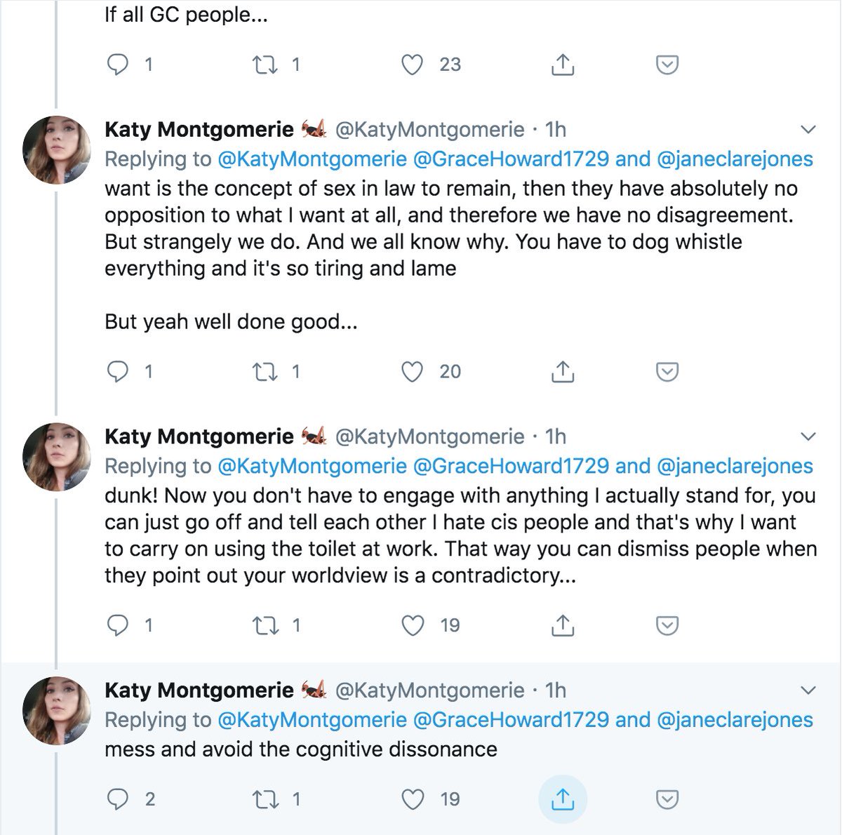 All of which is to say, this 'nobody is trying to erase sex in law' and 'trans rights doesn't have any implications for sex in law' and 'you're all a bunch of paranoid witches' is a massive tottering pile of bullshit.And Katy is projecting like a flippin lighthouse here.