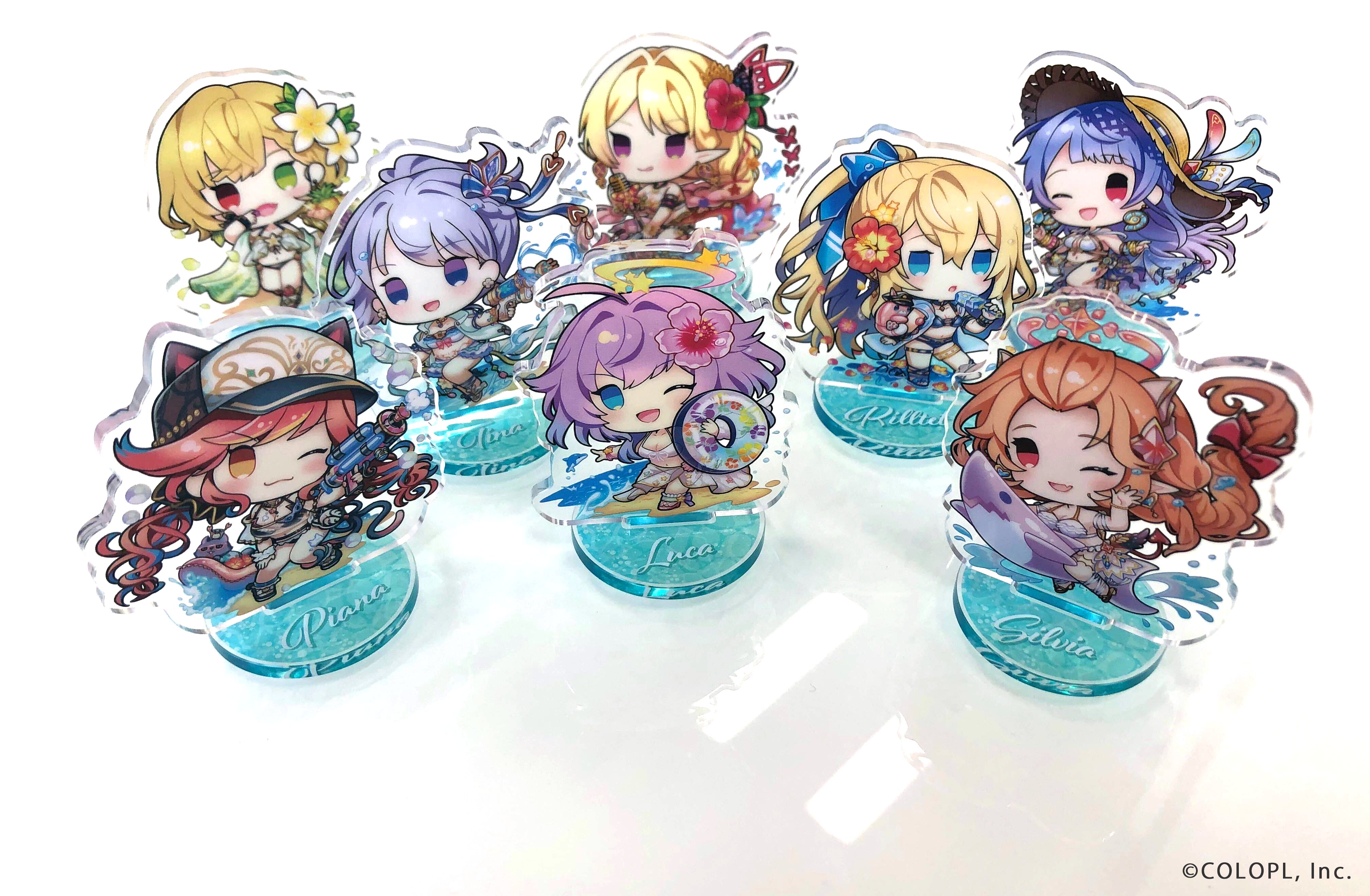 コロプラ公式ショップ 白猫プロジェクト サマー水着くじ D賞アクリルスタンドとe賞75mm缶バッジをご紹介 過去に水着で登場したキャラのイラストを使用した缶バッジと描き下ろしミニキャラのアクリルスタンドです ミニキャラはくじ限定イラストに