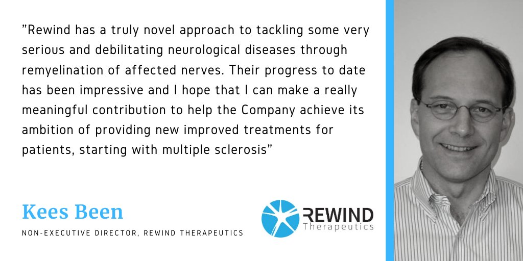 <a href="/Rewind_Tx/">Rewind Therapeutics</a>, which is developing innovative first-in-class #remyelinating therapies for #myelin-related diseases such as #multiplesclerosis, appoints industry veteran Kees Been as a Non-Executive Director 
bit.ly/2ESVeCC