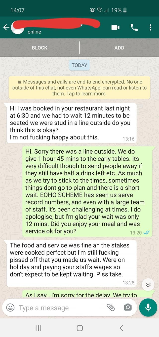 Diners chat online