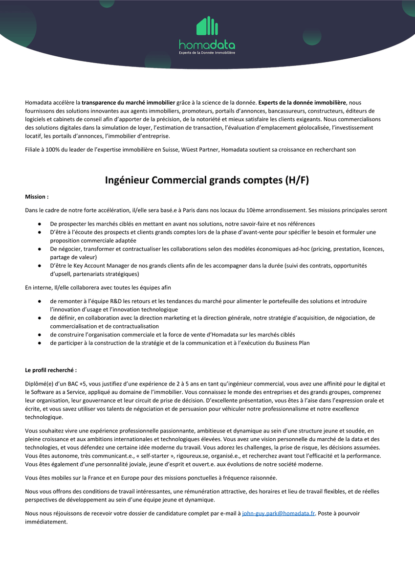 Homadata's tweet photo. Homadata poursuit son développement ! 🚀
Nous recherchons un(e) Ingénieur(e) commercial(e) grands comptes.
Vous êtes intéressé(e) ? Rejoignez-nous en envoyant votre candidature à l'adresse suivante : john-guy.park@homadata.fr.
#Recrutement #Paris #Proptech #Immobilier #Innovation https://t.co/4dRGKjPywG