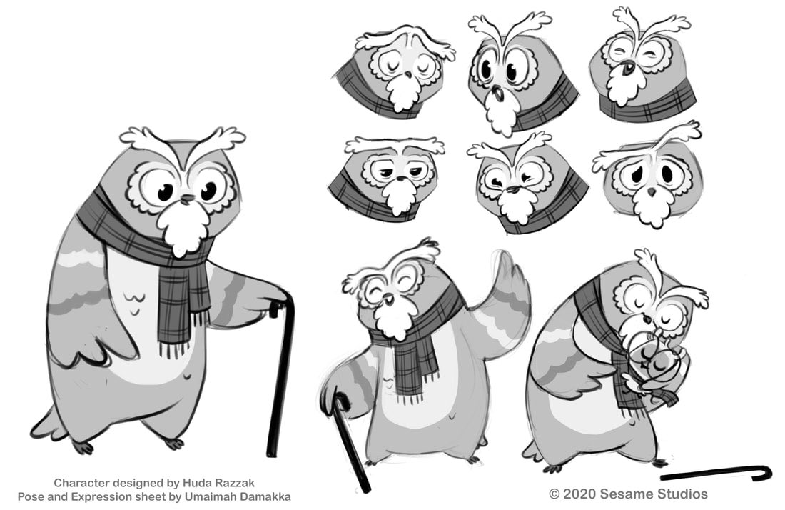 Here are some the drawings I did while collaborating with my peers and Sesame Studios. Our team worked on a concept about a baby owl (Ollie) who wears glasses, loves shooting stars and his grandpa.?? 