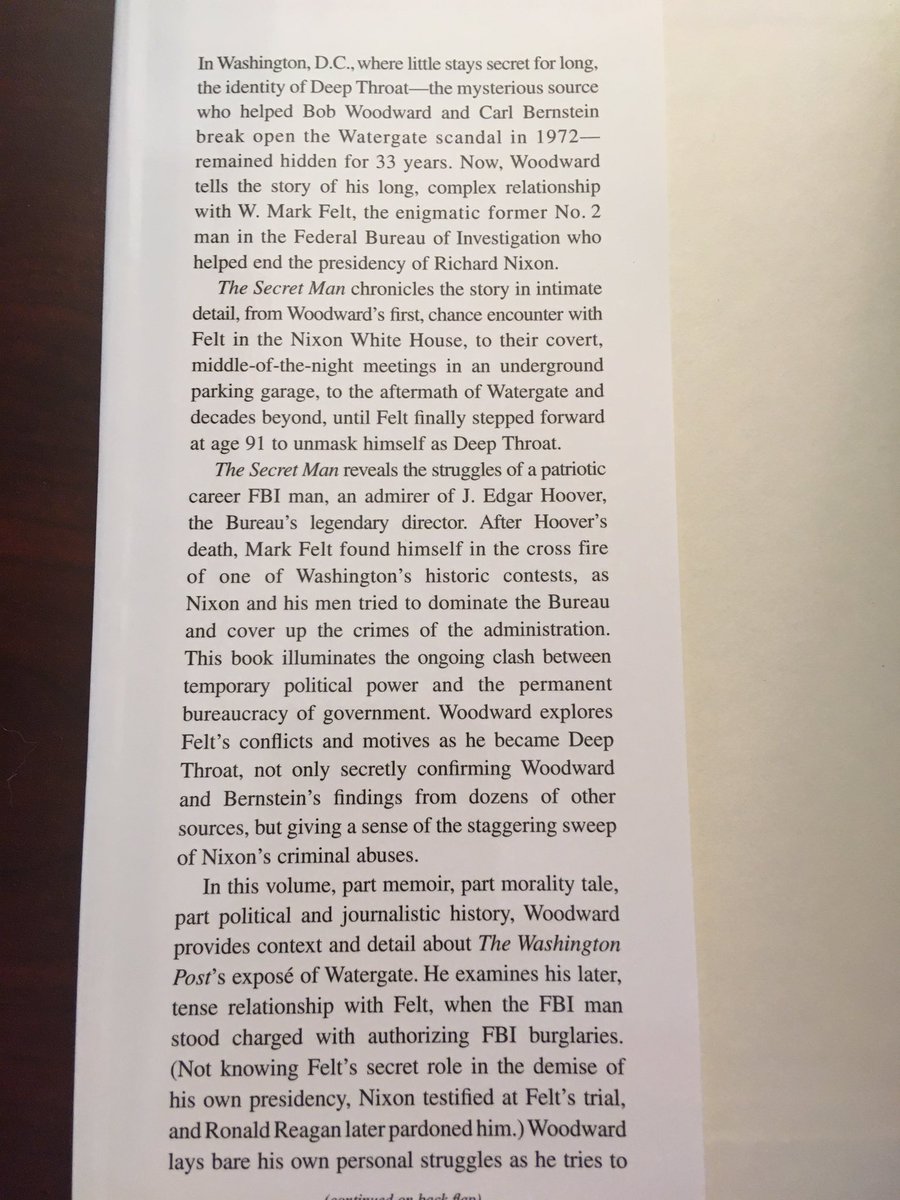 Suggestion for September 2 ... The Secret Man: The Story of Watergate’s Deep Throat (2005) by Bob Woodward.