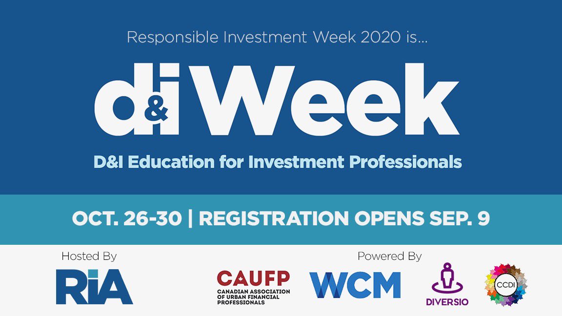 We have converted RI Week 2020 into D&amp;I WEEK – a week of dialogues and education for investment professionals to advance #diversityandinclusion in their organizations and their portfolios.

We will open registration and announce our agenda &amp; speakers on September 9th! #ESG