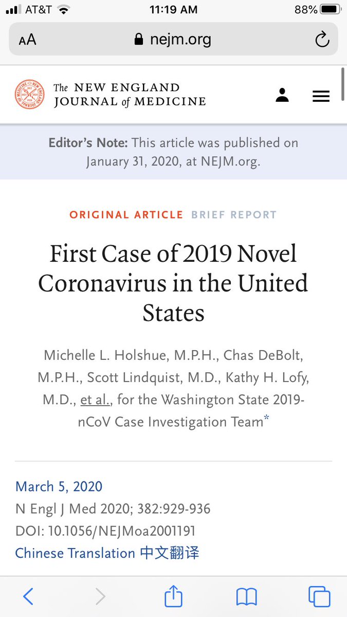 1/ Wow. They have known all along.The  @NEJM report on THE VERY FIRST US PATIENT WITH  #SARSCoV2 found that the virus was easily detectable after 18-20 PCR cycles on swabs taken on day 4 even though he had only mild symptoms.Not 40. Not 30. Fewer than 20.