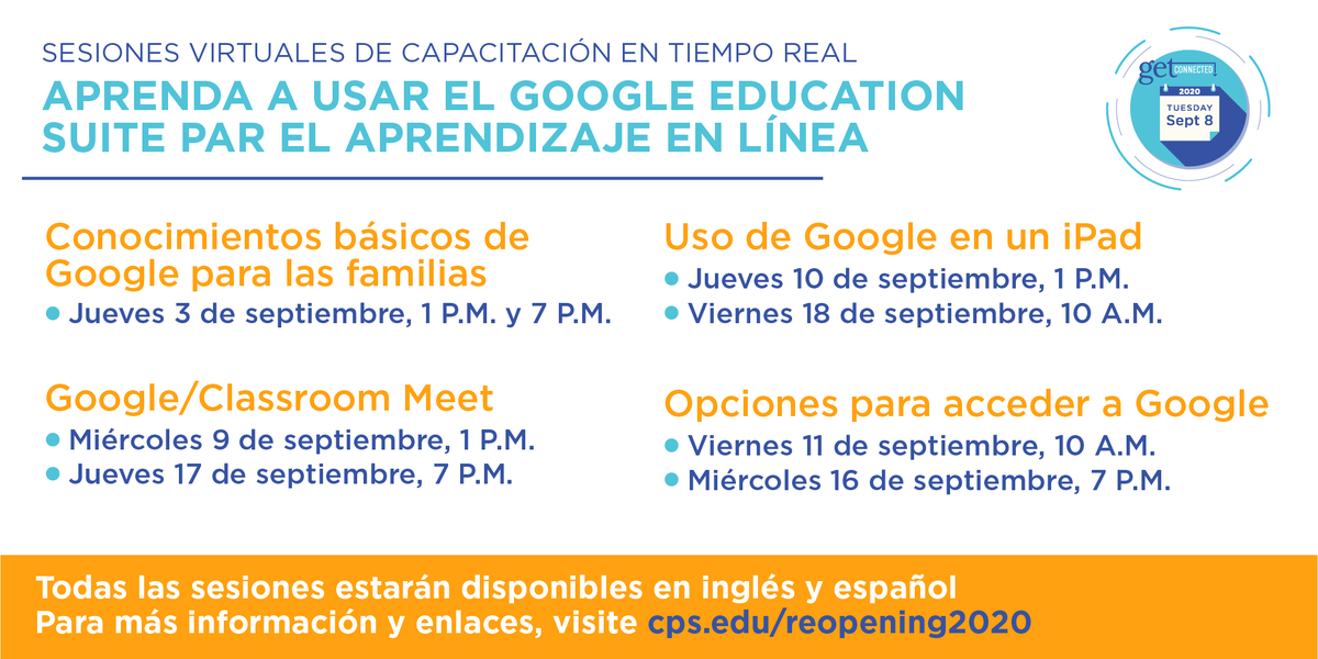 Chicago Public Schools On Twitter We Re Partnering With Googleforedu To Provide Virtual Real Time Trainings To Help Families And Students Navigate Online Learning Trainings In English And Spanish And More Back To School Information