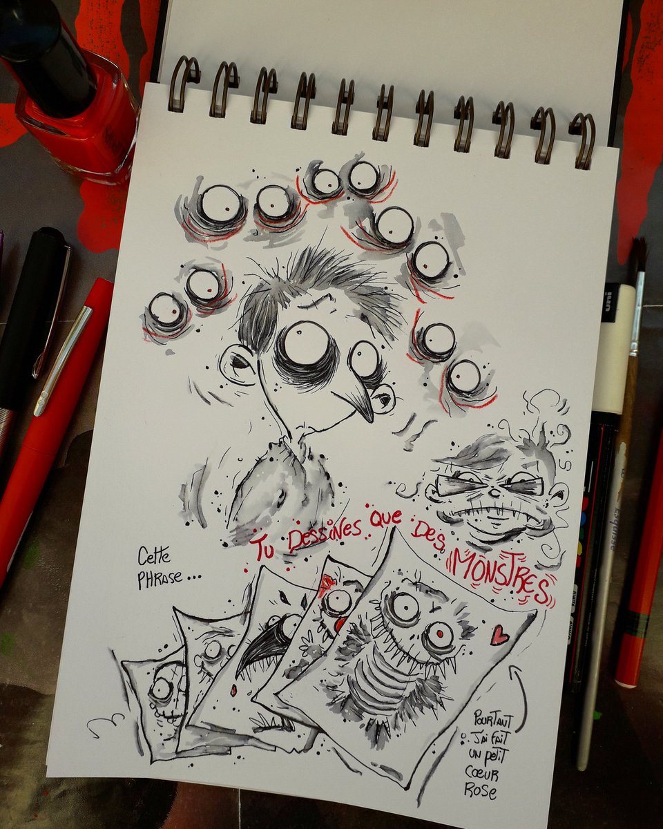 ToilesDeVenom's tweet photo. Ma copine m'a récemment offert un magnifique carnet à dessin. Pour éviter de le farcir de croquis inutiles et moches, j'ai décidé de le remplir avec des morceaux de vie dans un style très scolaire, différent, autobiographique. J'espère que ce bric-à-brac sera plaisant à suivre : https://t.co/NmOg31GBQZ