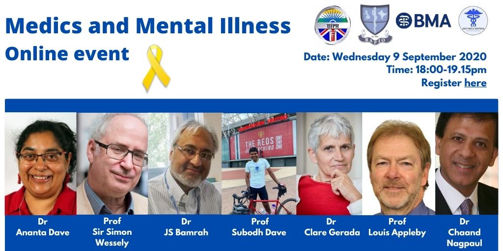 #WorldSuicidePreventionDay Join us to hear from a distinguished panel @WesselyS @ProfLAppleby @adave_NHS @ClareGerada @CNagpaul about ‘Doctors, mental illness and suicide’ on 9/9/2020 at 6pm. Register here us02web.zoom.us/webinar/regist…