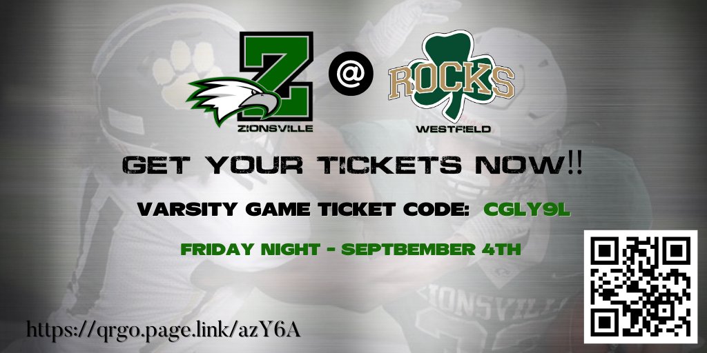 ⚠️🎟️🏈 FOOTBALL TICKETS 🏈🎟️⚠️ Football tickets for Friday night's game vs. Westfield are on sale now.  THESE WILL SELL OUT QUICKLY! Purchase tickets online at qrgo.page.link/azY6A or use the QR image below.  Varsity Ticket Code is CGLY9L .