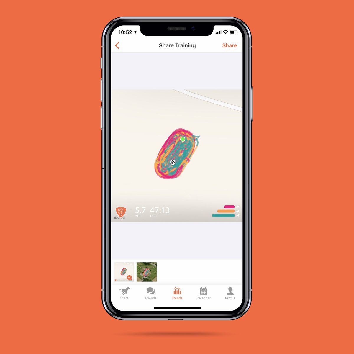 #FeatureWednesday - Share Training 🏇

Do you want to share your amazing rides to your friends that are not on Equilab? No problem! It is possible to send your map with the ridden kilometres and the time to people after each training session, or even post it on social media 😊