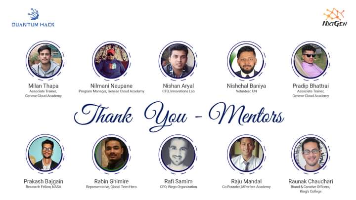 Quantum_Hack's tweet image. We would like to thank all the mentors of Quantum Hack. 

Thank you for dedicating your time and knowledge to assist our participants. We owe our success to your generosity and commitment.

#quantumhack #nepalcloudpro #genesecloudacademy #dogmagroup #microsoft #un #digitalevent