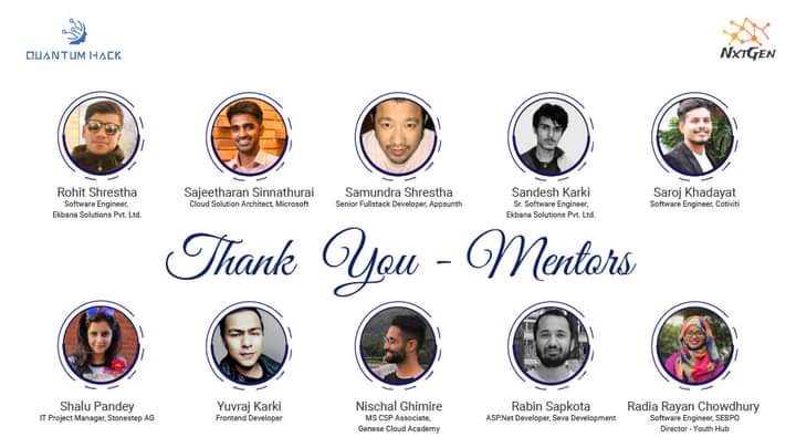 Quantum_Hack's tweet image. We would like to thank all the mentors of Quantum Hack. 

Thank you for dedicating your time and knowledge to assist our participants. We owe our success to your generosity and commitment.

#quantumhack #nepalcloudpro #genesecloudacademy #dogmagroup #microsoft #un #digitalevent
