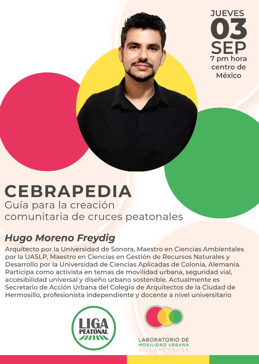 arqhugo's tweet photo. Mañana voy a estar con el Laboratorio de Movilidad Urbana de Villahermosa presentando #CEBRAPEDIA, una guía para la creación comunitaria de cruces peatonales, elaborada por @LigaPeatonal. https://t.co/yb8ixT59f9