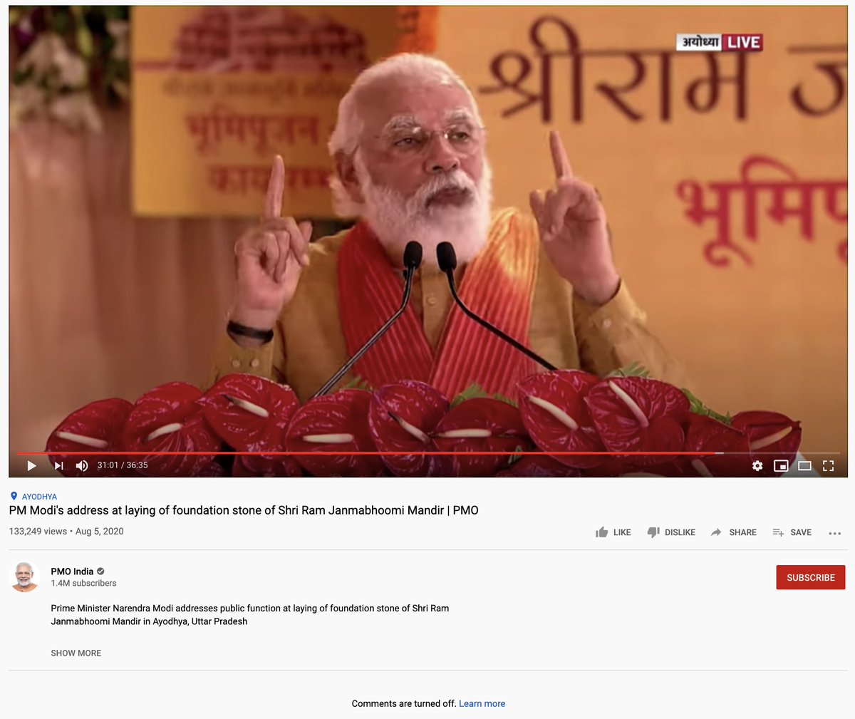 3/3 That turns many of the PM's videos into pure broadcast. If you have any view or opinion about them, keep it to yourself or share it with your friends. Just do not let PMO India know because (a) you can't and (b) they don't want it anymore.