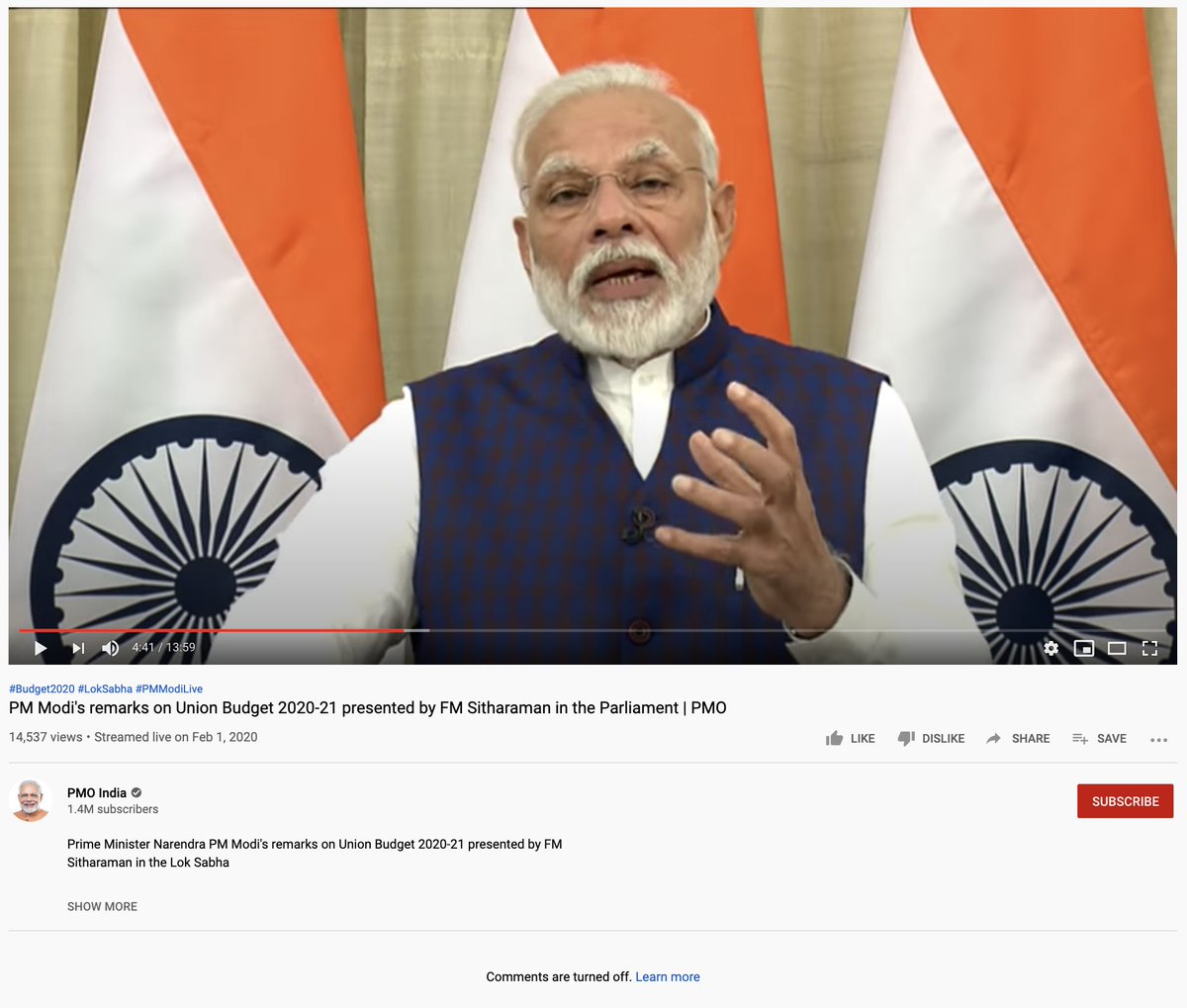3/3 That turns many of the PM's videos into pure broadcast. If you have any view or opinion about them, keep it to yourself or share it with your friends. Just do not let PMO India know because (a) you can't and (b) they don't want it anymore.