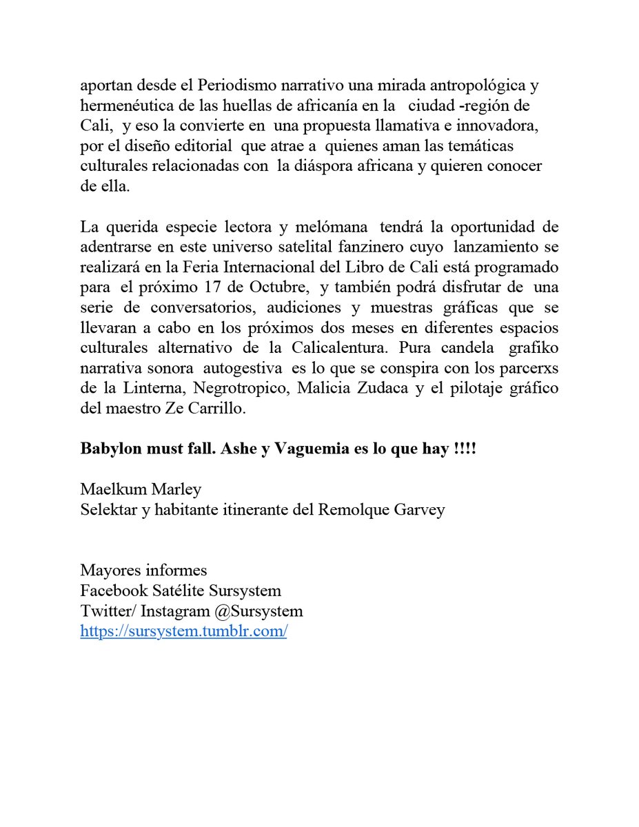 Sursystem's tweet photo. Améfrika Afrérika Sound System, un libro fanzinero en el Trópiko Buziraco 2020 por Maelkum Marley. Selektar y habitante itinerante del Remolque Garvey.
#SatéliteSursystem #LaLinterna #Negrotropico #MaliciaZudaca #ZeCarrillo #Améfrika #Afrérika https://t.co/8eQaOK4p6g
