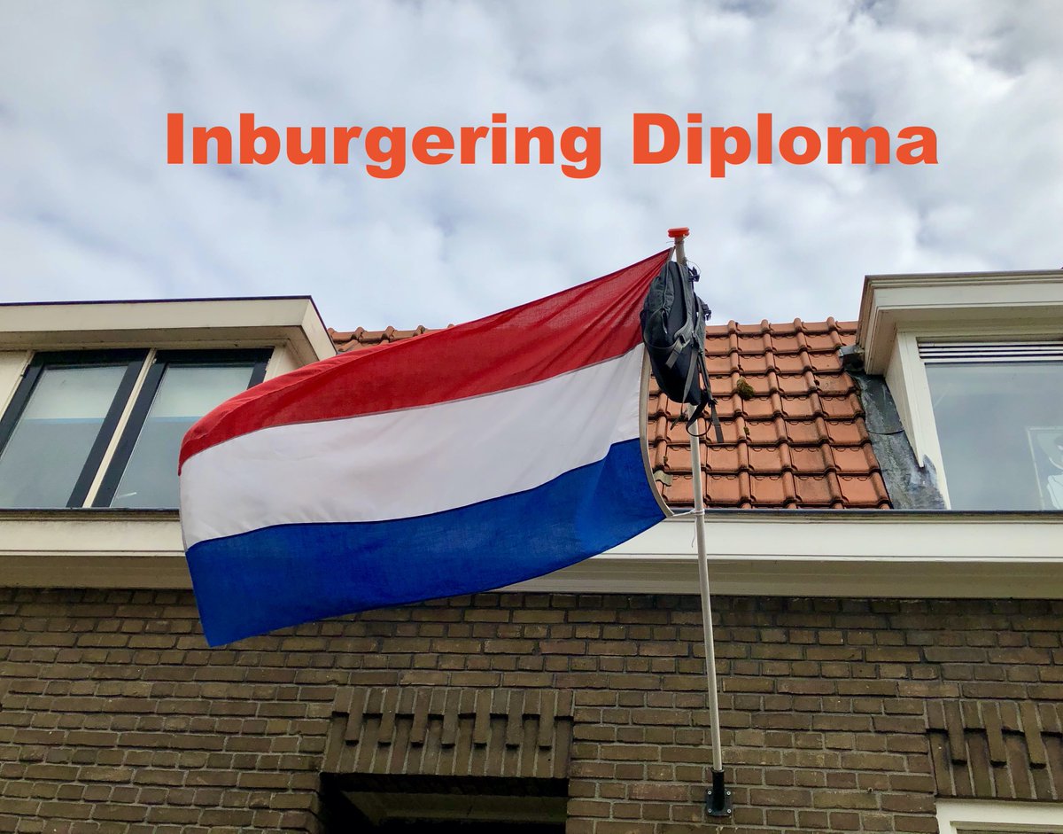ndewalker's tweet photo. When school students in the Netherlands pass their exams, Dutch tradition has it that they hang out the Dutch flag with their schoolbag attached to the flag pole. This is one of the many fun facts you learn about Dutch culture in the inburgering diploma course. Booking now. https://t.co/7PavMfulzD