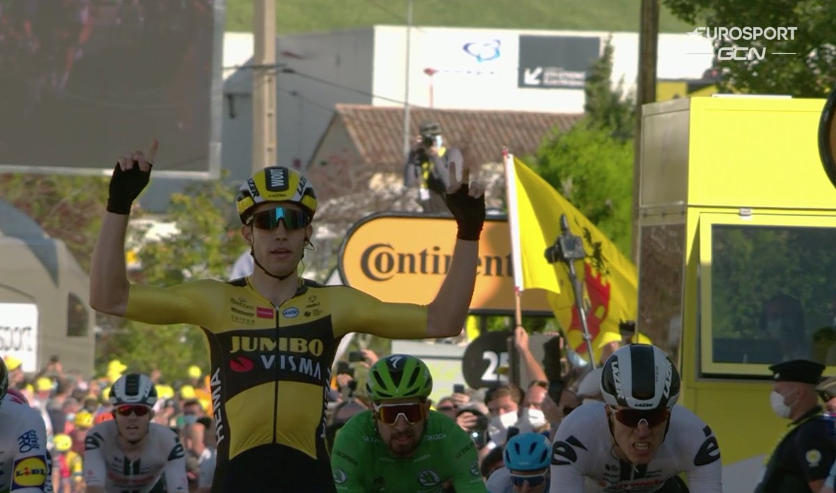 Two pictures, just 24 hours apart...

What an absolute animal. Goes from pacing the GC group up a Cat-1 climb to winning a bunch sprint.

Have we ever seen a rider quite like Wout van Aert? I don't think so.

#TdF2020