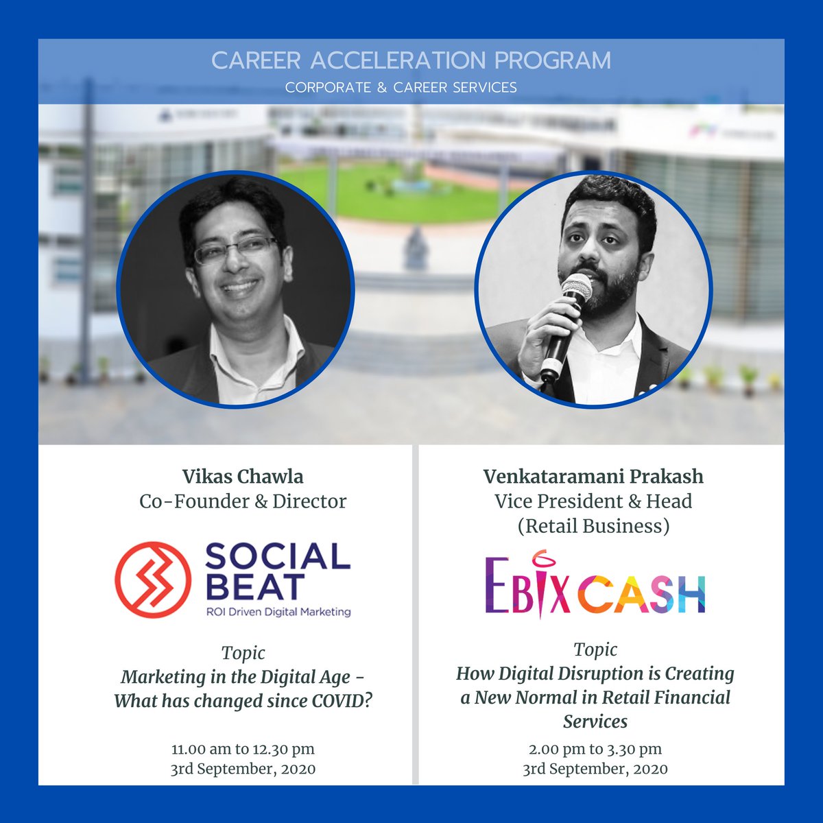 GreatLakes_MBA's tweet photo. We are just a few hours away from this week's #CAP Series. Week 4 promises much excitement &amp; learning. Get ready to put on your thinking hats as we host some of the most eminent speakers across industries. #GreatLakes #Leadership #CareerAccelerationProgram #CAP #Management https://t.co/2PQvDlwszb