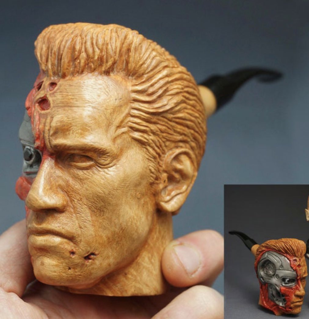 A fan on Reddit carved this pipe for Arnold  @Schwarzenegger’s birthday and then this happened: