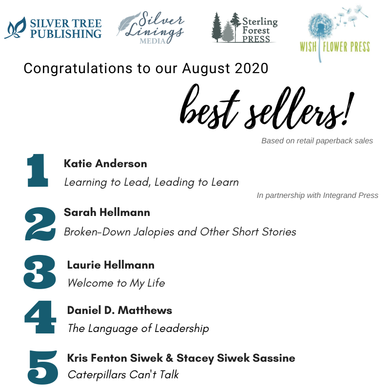 SilverTreePub's tweet photo. Congratulations to our August 2020 bestselling authors, @kbjanderson, @ArtForAllPeople, #LaurieHellmann, @DanDMatthews and #StaceySiwekSassine! Head on over to Amazon to pick up your copies of their amazing books today! https://t.co/PX4li4bEky