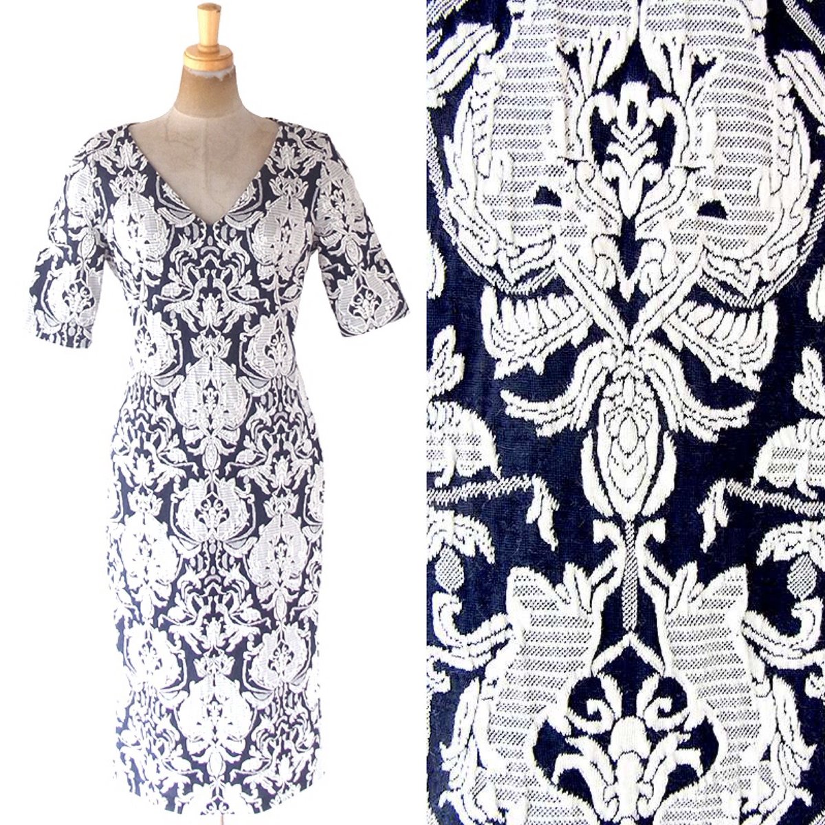 中野古着屋little Bird たった今アップしました 送料無料 フランス買い付け ネイビー X ホワイト オーナメント柄刺繍 ヴィンテージ ドレス fc333 ヨーロッパ古着 T Co 7hknac8qkm Furugi Nakano 古着 中野 レトロ ヴィンテージ