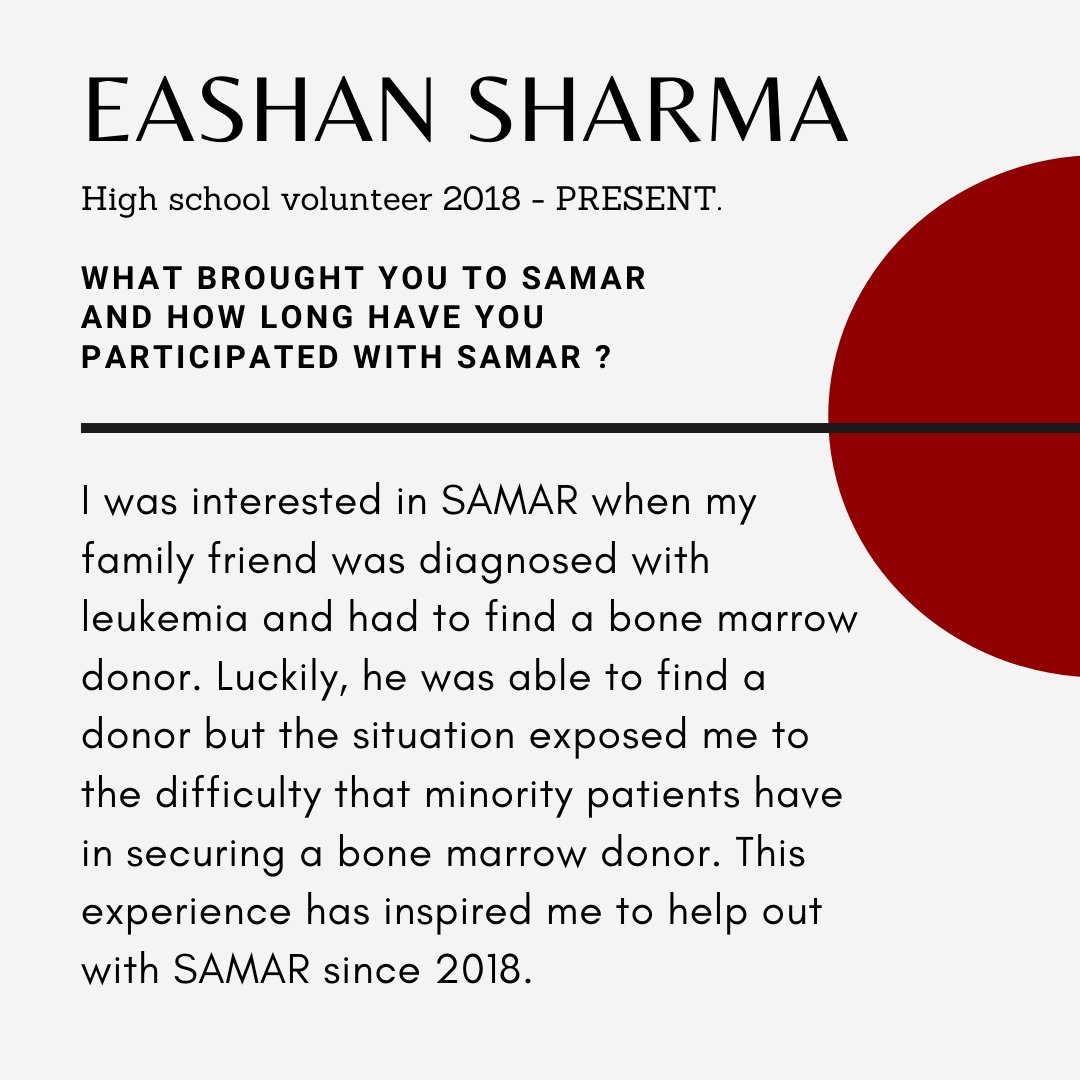 Today we spotlight Eashan Sharma who points out the experience that motivated him to join SAMAR as a young volunteer. The bone marrow registry needs individuals of various ethnicities to be a part of donors. Text THECURE to 61474, you could save a life. #volunteerspirit
