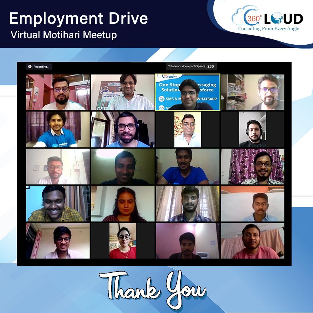 🤗👋VOTE OF THANKS👋🤗

Thanks for turning up to this virtual meet up.

You helped us reconnect with new talent and amazed us with your quick-witted answers. Kudos to you🖊.

Till we meet again.

#FutureForce #TrailblazerCommunity #MotihariMeetup #SalesforceJobs