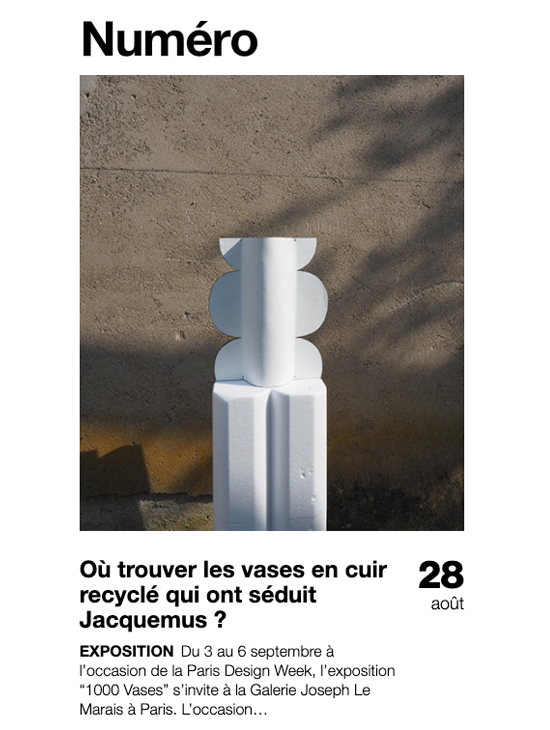 ForgetMeNotCoco's tweet image. Où trouver les vases en cuir recyclé qui ont séduit Jacquemus ? numero.com/fr/design/forg… 

L&apos;exposition “1000 Vases”, du 3 au 6 septembre à la Galerie Joseph Le Marais à Paris. #parisdesignweek #galeriejoseph #1000vases #frenchdesign #jacquemus #paris2020