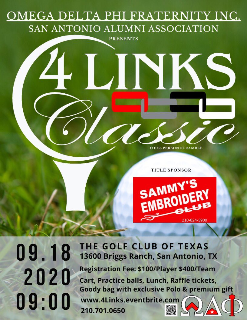 ODPhiSanAntonio's tweet image. Come and join us for the 6th Annual 4 Links Classic Golf Tournament on September 18, 2020 in San Antonio, TX. 

4links.eventbrite.com
