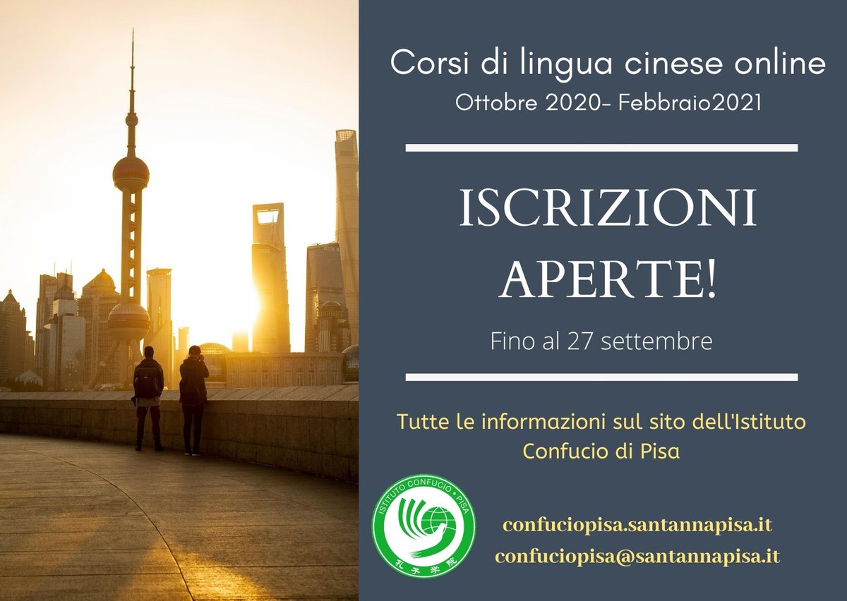 Sono aperte le iscrizioni per i #corsionline di #linguacinese dell'Istituto Confucio della <a href="/ScuolaSantAnna/">ScuolaSantAnna</a> di #Pisa .

Per info visitate la nostra pagina santannapisa.it/it/confucio/co…