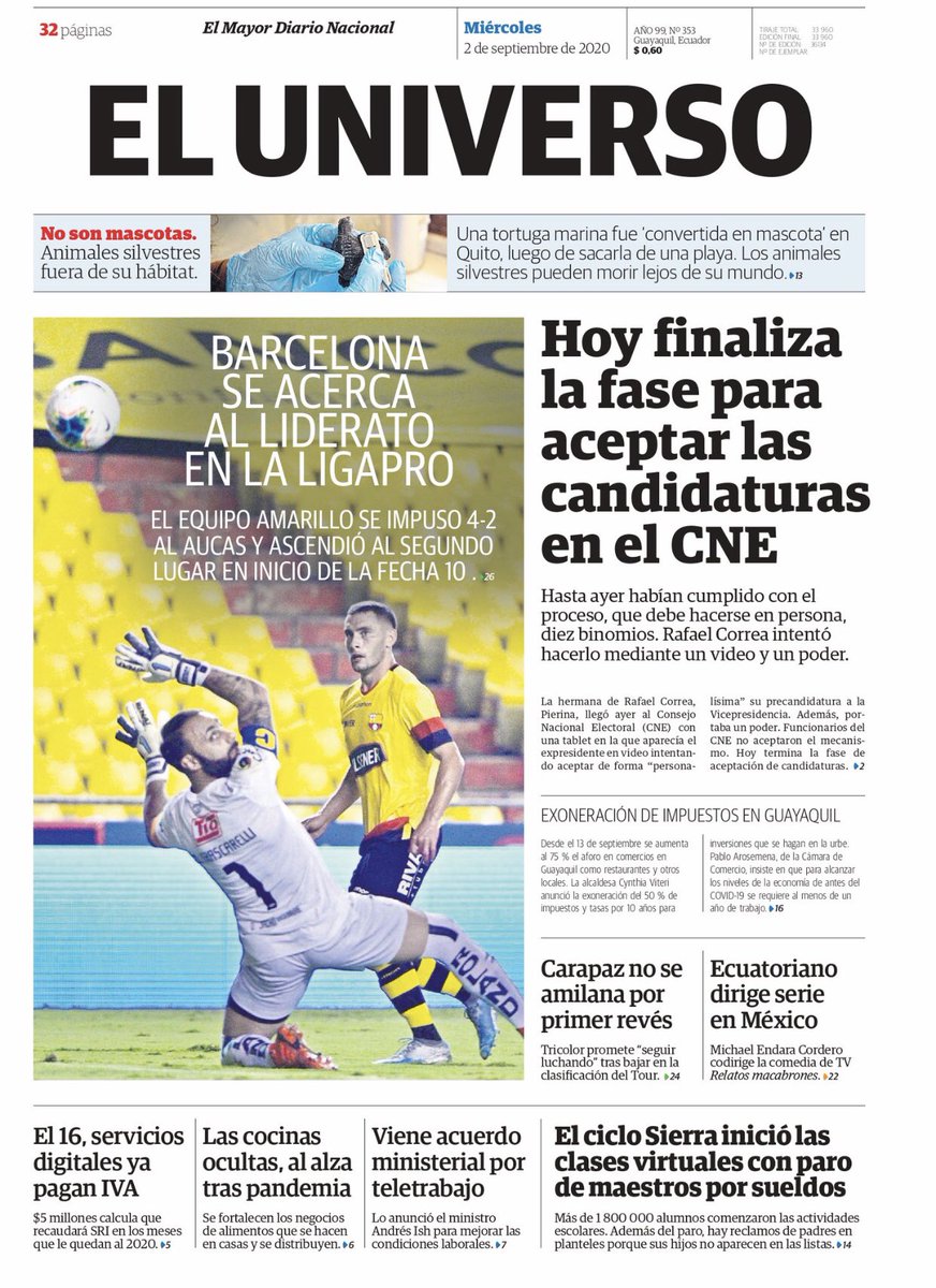 Bernardo Abad 🇪🇨 auf Twitter: „Miércoles 2 de Septiembre Portadas de  periódicos de #Ecuador se destaca: Año escolar empezó con 6 dificultades  pendientes El transporte interprovincial se reabre hoy Unos 450 mil