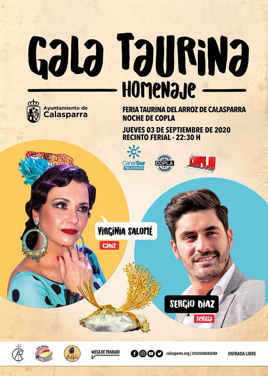 👉🏻Acto homenaje Feria taurina del Arroz de Calasparra.
⏱Jueves 3 Septiembre 22:30h.
Lugar: Recinto Ferial Calasparra