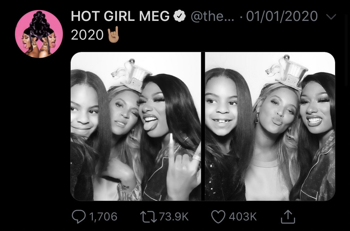 We knew this year was going to be huge for Megan, however nobody expected her to start the new year alongside THE Queen Beyoncé and daughter Blue Ivy. Trending at #1 on twitter Meg broke the internet on the VERY FIRST day of the year when she posted the iconic photos to the world